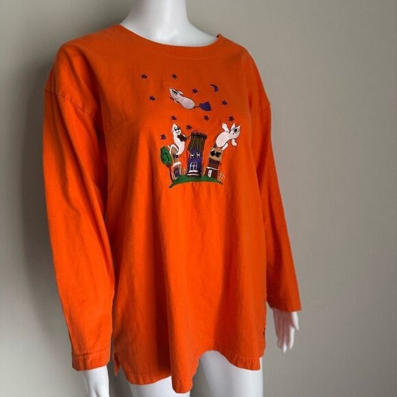 Vintage Halloween Haunted House 100% Cotton Long Sleeve Top Size M - Picture 2 of 7